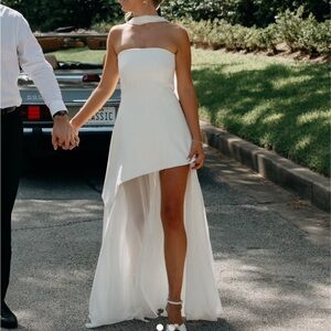 White Strapless Dress with Neck Scarf